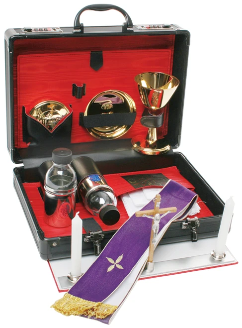 Portable Mass Kit with Chalice, Bowl Paten, Host Box & Stole – Secure Case