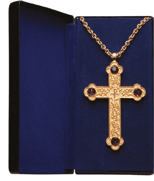 Pectoral Cross with Amethyst Stones - 24K Gold-Plated or Silver-Plated