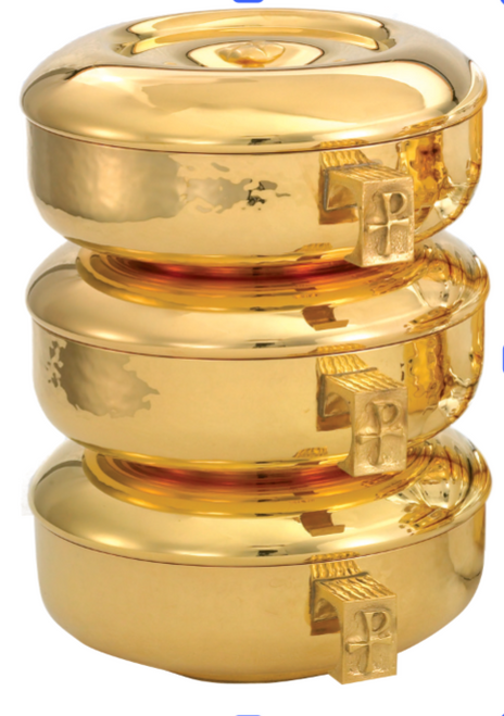 24K Gold-Plated Single or Stacking 3-Piece Ciboria Set - Hammered Texture 