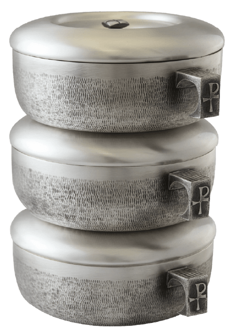 Antique-Silver Ox Single or Stacking Ciboria 3-Piece Set - Straw Texture 