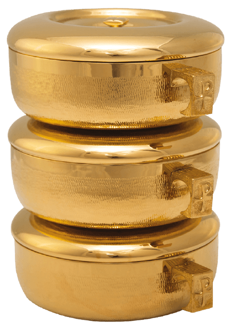 24K Gold-Plated Single or Stacking Ciboria 3-Piece Set - Straw Texture