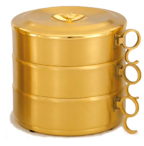 24K Gold-Plated Single or Stacking 3-Piece Ciboria Set with Swinging Handles - Satin Finish