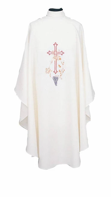 Swiss Schiffli Embroidered Cross, Wheat & Grapes Chasuble with Stole