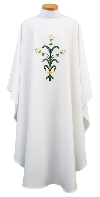 Swiss Schiffli Embroidered Easter Lily Chasuble with Stole