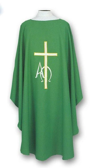 Swiss Schiffli Embroidered Alpha & Omega Cross Chasuble with Stole