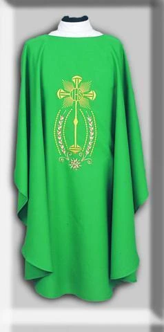Swiss Schiffli Embroidered IHS Chasuble with Stole 