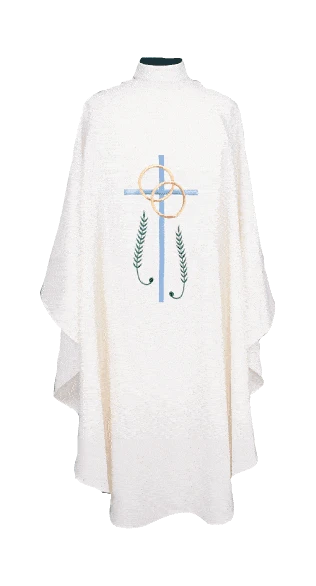 Swiss Schiffli Embroidered Wedding Rings, Cross & Wheat Chasuble with Stole