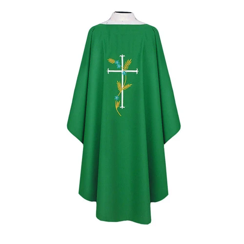 Swiss Schiffli Embroidered Cross & Wheat Chasuble with Stole