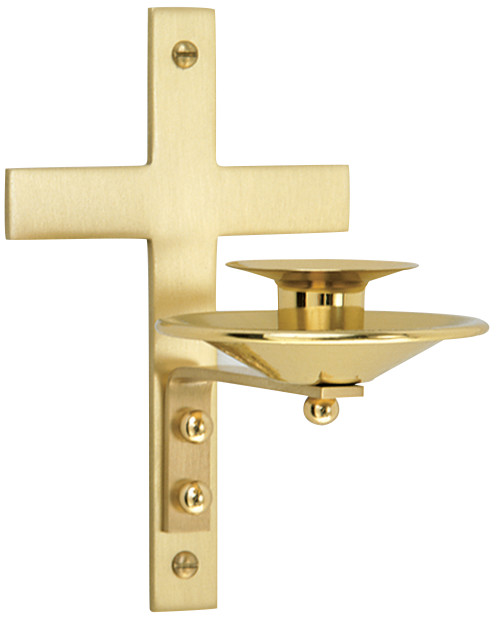Two-Tone Solid Brass Dedication Candle Bracket with Cross