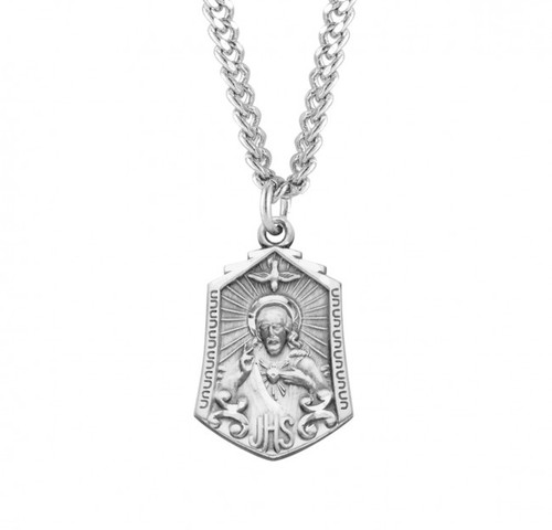 Sterling Silver or Gold-over Sterling Silver Sacred Heart of Jesus Medal - 24" Chain