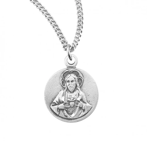 Sterling Silver Round Sacred Heart of Jesus Medal - 18" Chain