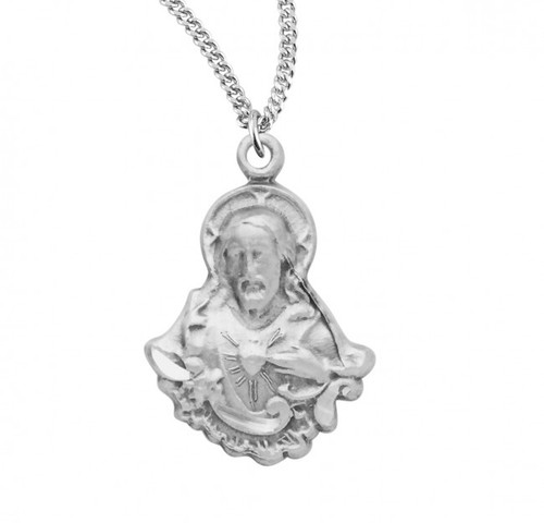 Sterling Silver Sacred Heart of Jesus Profile Medal - 18" Chain