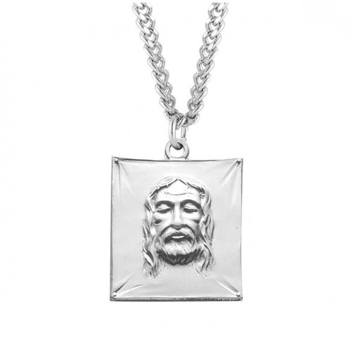 Sterling Silver Shroud of Turin Medal - 24" Chain