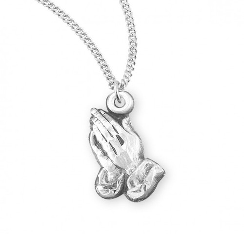 Sterling Silver Praying Hands Pendant - 18" Chain