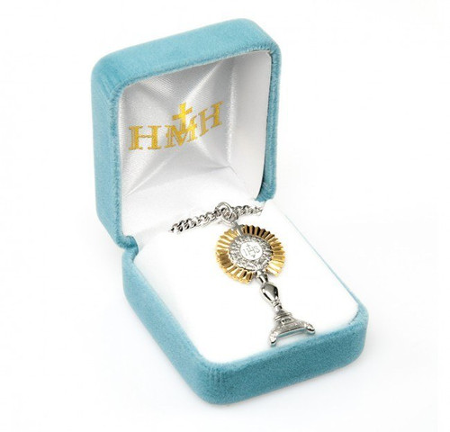 Sterling Silver Monstrance Pendant - 24" Chain