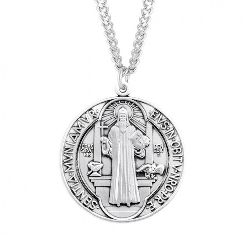 Sterling Silver Round St. Benedict Jubilee Medal - 27" Chain