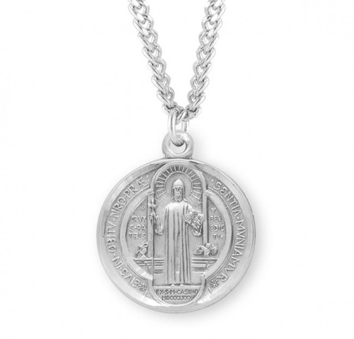 Sterling Silver Round Double-Sided St. Benedict Jubilee Medal - 24" Chain