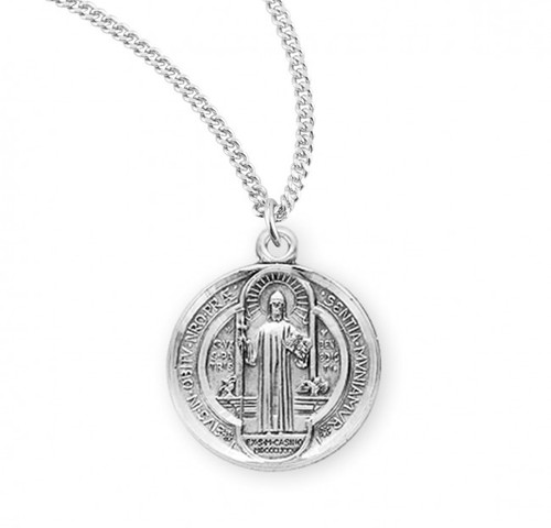 Sterling Silver or Gold-over Sterling Small Round St. Benedict Medal - 18" Chain