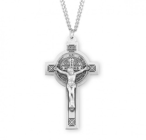 Sterling Silver St. Benedict Crucifix - 24" Chain