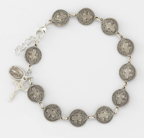 10MM Sterling Silver St. Benedict Bracelet 