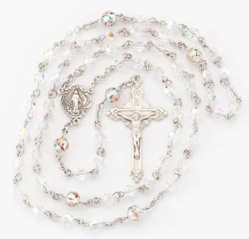 6MM Crystal Bead Rosary with Flower Murano Glass Our Father Beads