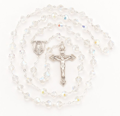 8MM Sterling Silver Aurora Sphere Shaped Swarovski Crystal Rosary
