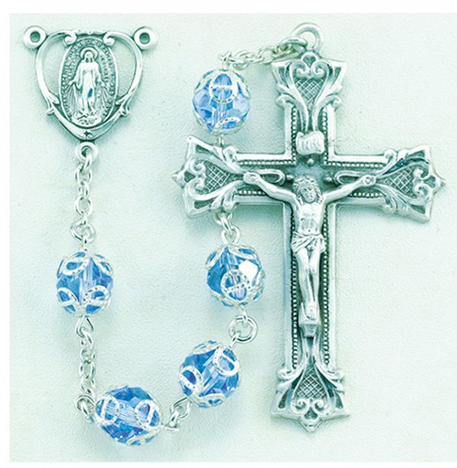 Light Sapphire Swarovski Crystal Sterling Rosary