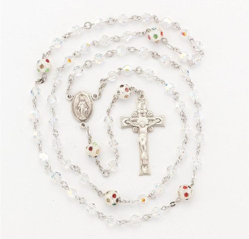 6MM Aurora Swarovski Crystal Sterling Silver Rosary 