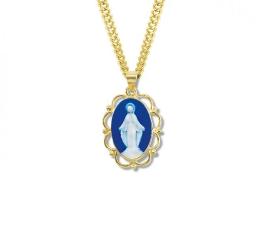 Gold-over Sterling Silver Genuine Cameo Oval Fancy-Edge Miraculous Medal - 18" Chain
