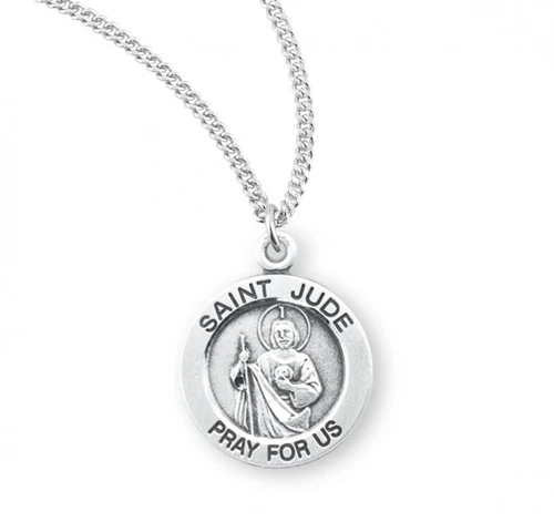 Sterling Silver or Gold-over Sterling Silver Round St. Jude Medal - 18" Chain