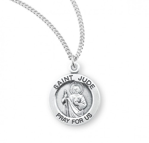 Sterling Silver or Gold-over Sterling Silver Round St. Jude Medal - 18" Chain
