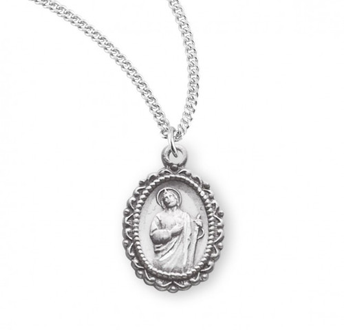 Sterling Silver Oval Scalloped St. Jude Medal - 18" Chain