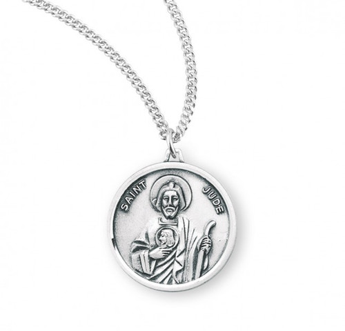 Sterling Silver Round Saint Jude Medal - 18" Chain