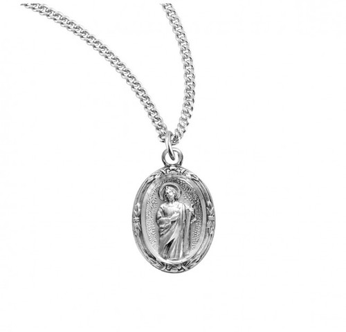 Sterling Silver Oval Ornate St. Jude Medal - 18" Chain