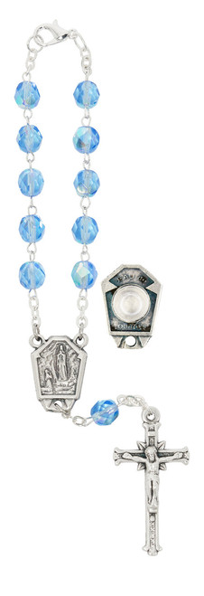 Our Lady of Lourdes Blue Crystal Auto Rosary 