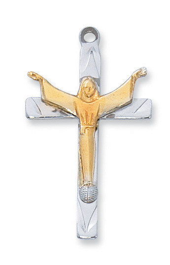 Sterling Silver Two-Tone Risen Christ Pendant - 18" Chain
