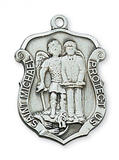 Sterling Silver St. Michael Policeman Badge Medal - 20" Chain