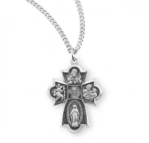 Sterling Silver 4-Way Medal with Chalice Center - 18" Chain