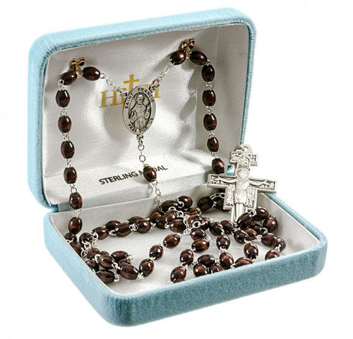 9MM St. Francis 7-Decade Wood Bead Rosary 