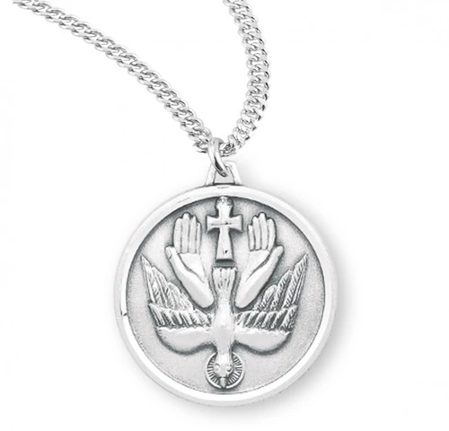 Sterling Silver Round Holy Spirit Medal - 20" Chain