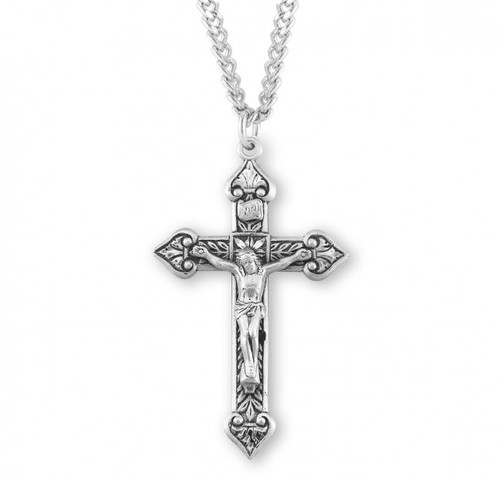 Sterling Silver Leaf-Design Crucifix - 24" Chain