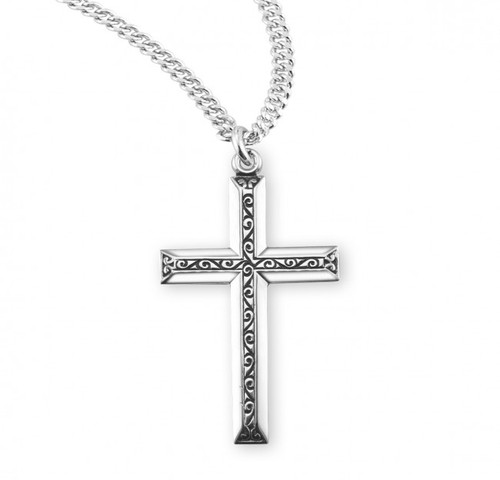 Sterling Silver Black Enameled Cross Pendant - 20" Chain