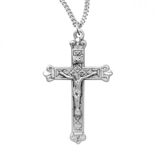 Sterling Silver Fancy Crucifix Pendant - 18" Chain