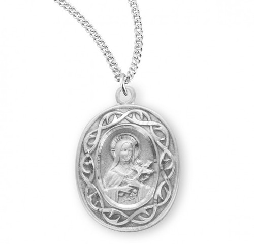Sterling Silver "Crown of Thorns" St. Therese Medal - 18" Chain