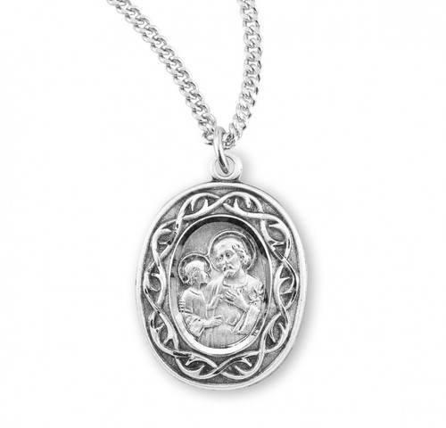 Sterling Silver "Crown of Thorns" St. Joseph Medal - 18" Chain