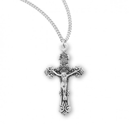 Sterling Silver Fancy Filigree Crucifix Pendant - 18" Chain