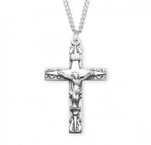 Sterling Silver Starburst Crucifix Pendant - 24" Chain