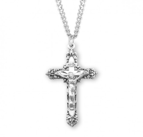 Sterling Silver Ornate Crucifix Pendant - 24" Chain