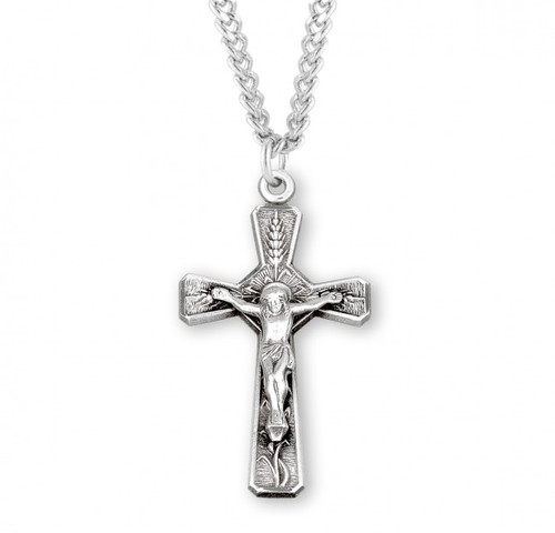 Sterling Silver Floral-Design Crucifix - 24" Chain