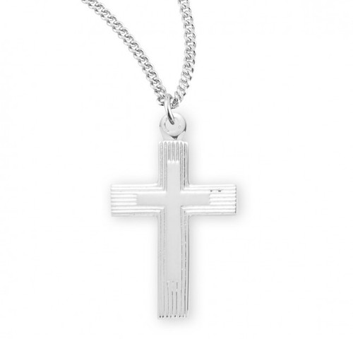Sterling Silver or Gold-over Sterling Silver Engraved Cross Pendant - 18" Chain